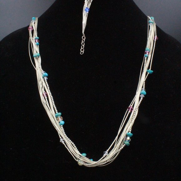 CAROLYN RELIOS LIQUID STERLING SILVER TURQUOISE GLASS FLOATING BEADS NECKLACE SE - Picture 4 of 8